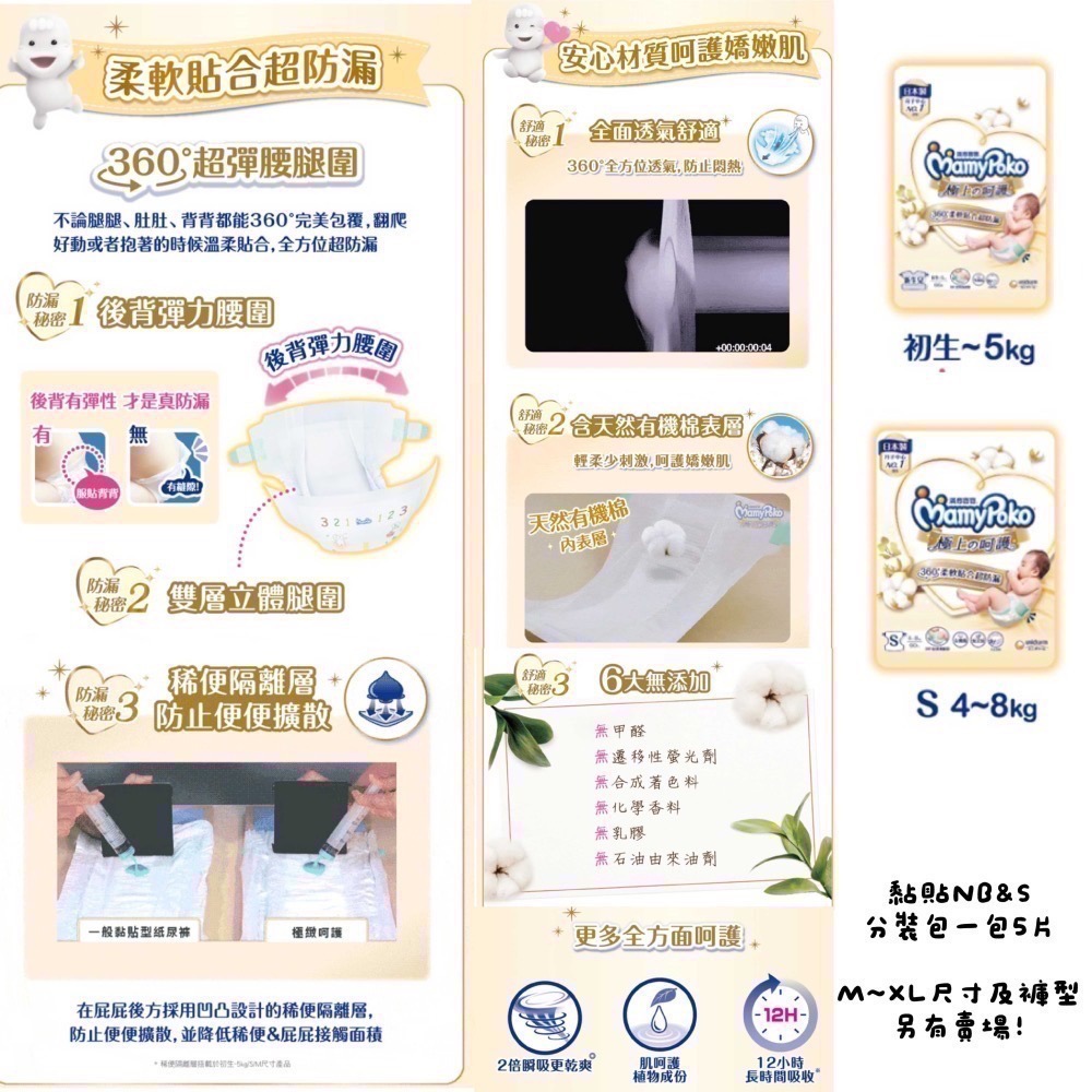 【尿布正裝&分裝包】滿意寶寶 極上呵護 滿意白金 系列(黏貼NB~XL/褲型M~XXL)-細節圖2