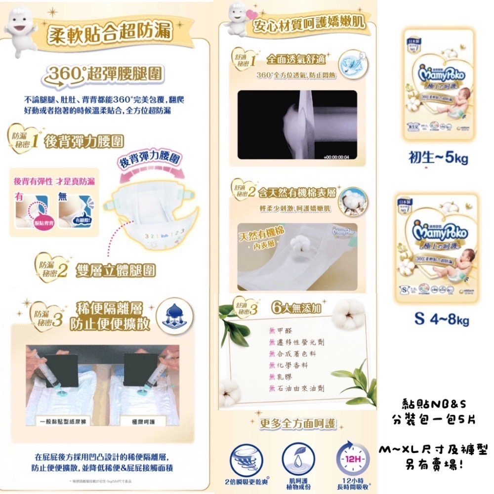【尿布正裝&分裝包】滿意寶寶 極上呵護 滿意白金 系列(黏貼NB~XL/褲型M~XXL)-規格圖4