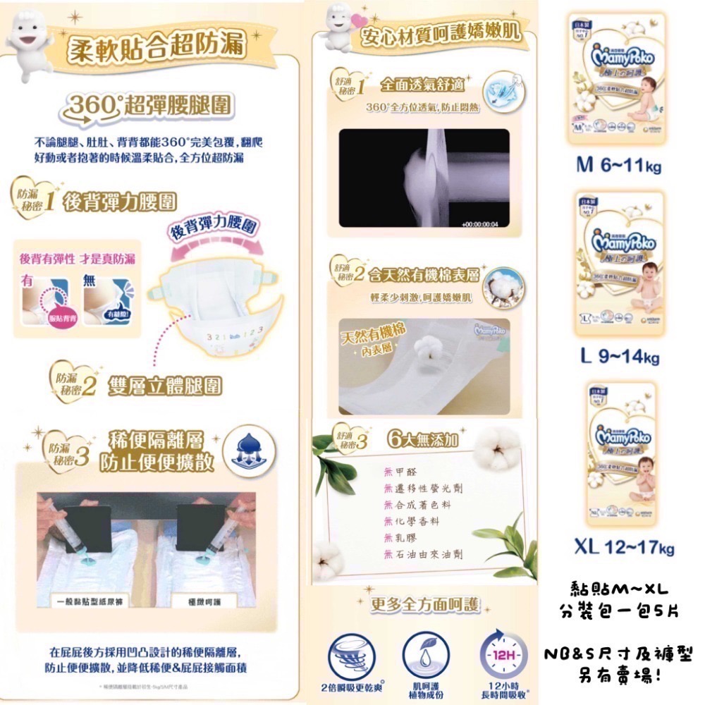 【尿布正裝&分裝包】滿意寶寶 極上呵護 滿意白金 系列(黏貼NB~XL/褲型M~XXL)-規格圖4