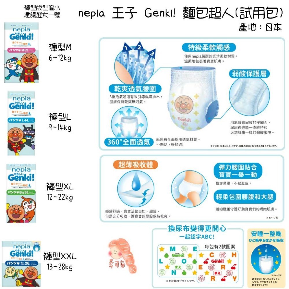 【尿布正裝&分裝包】nepia日本王子 超柔軟/麵包超人/超薄長效-規格圖1