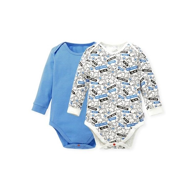 【長袖包屁衣】標籤佩佩豬*藍(兩件組) 80cm