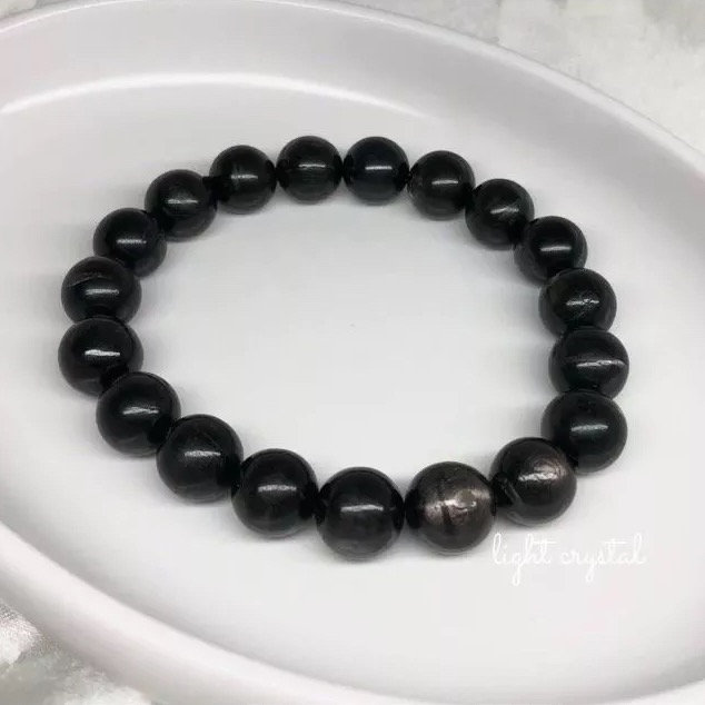 ｛萊珂｝埃及黑銀線手串 金運石 紫蘇輝石 水晶手串 一圖一物 台灣現貨-細節圖2