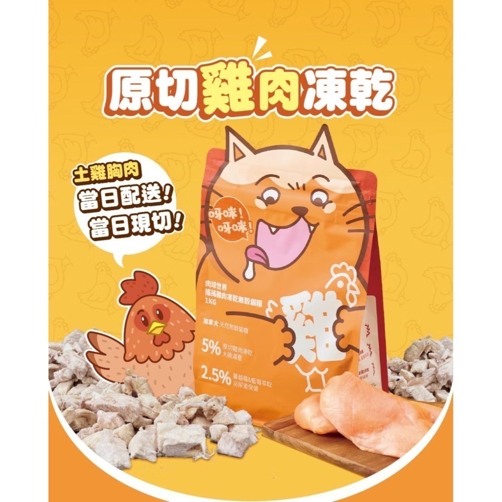 肉球世界｜搖搖雞肉凍乾無穀貓糧 全齡貓 1kg／2.5kg-細節圖4