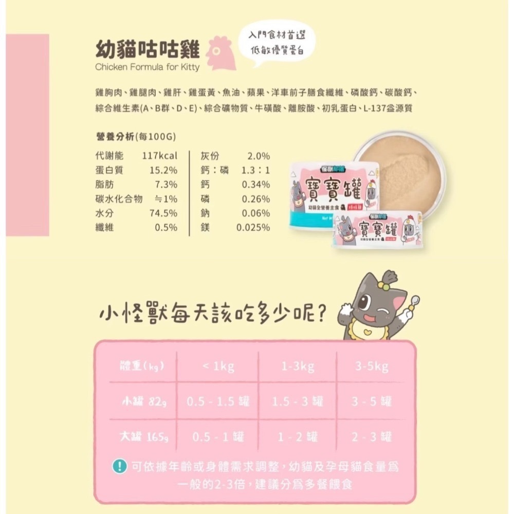 怪獸部落｜寶寶無膠主食罐 幼貓/孕母貓 82g／165g-規格圖11