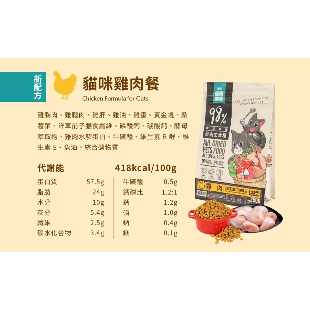 怪獸部落｜98%鮮肉主食糧 低碳水小顆粒飼料 全齡貓250g／800g／1.8kg-規格圖11