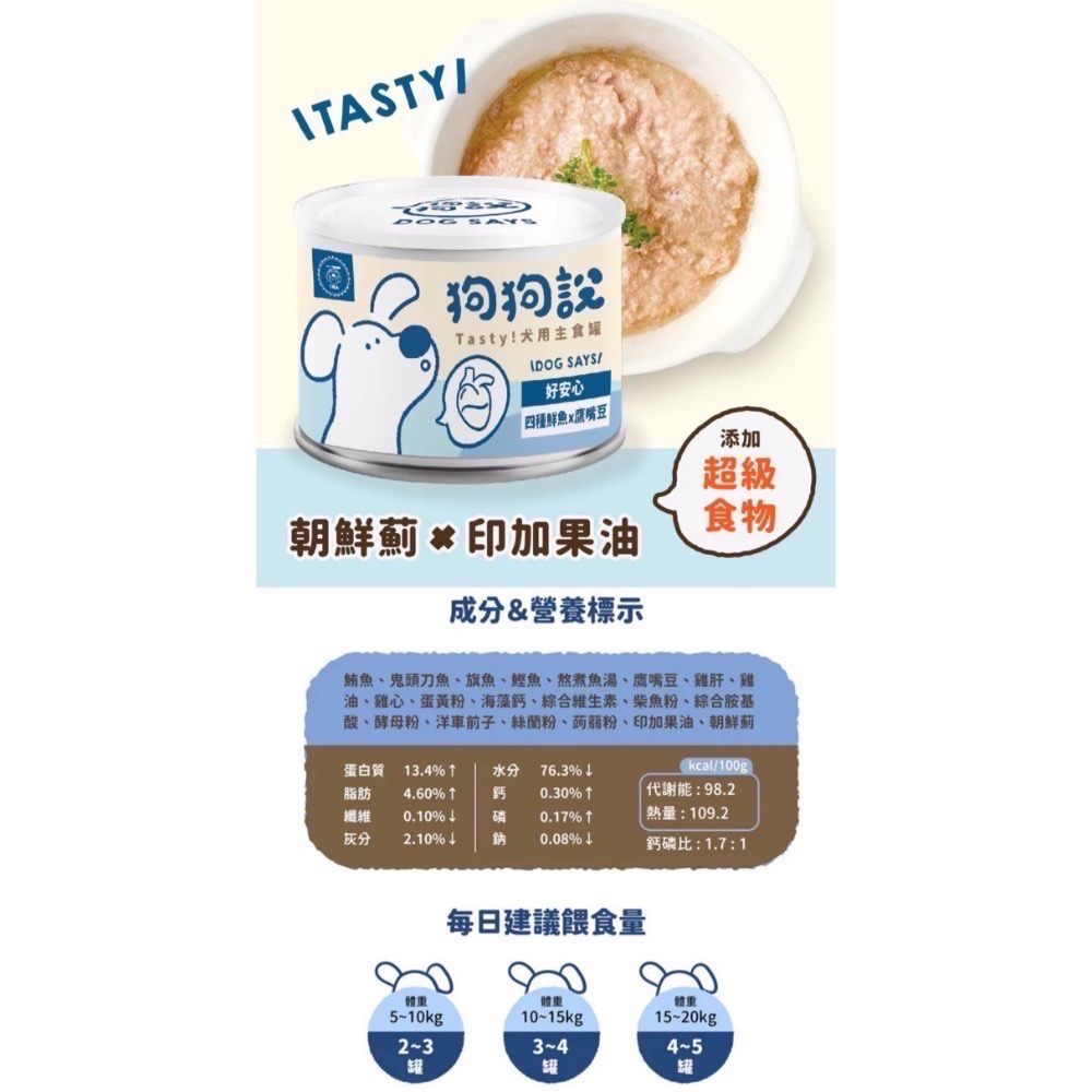 【狗狗】狗狗說Tasty主食罐－四種鮮魚×鷹嘴豆165g｜2026/07/03