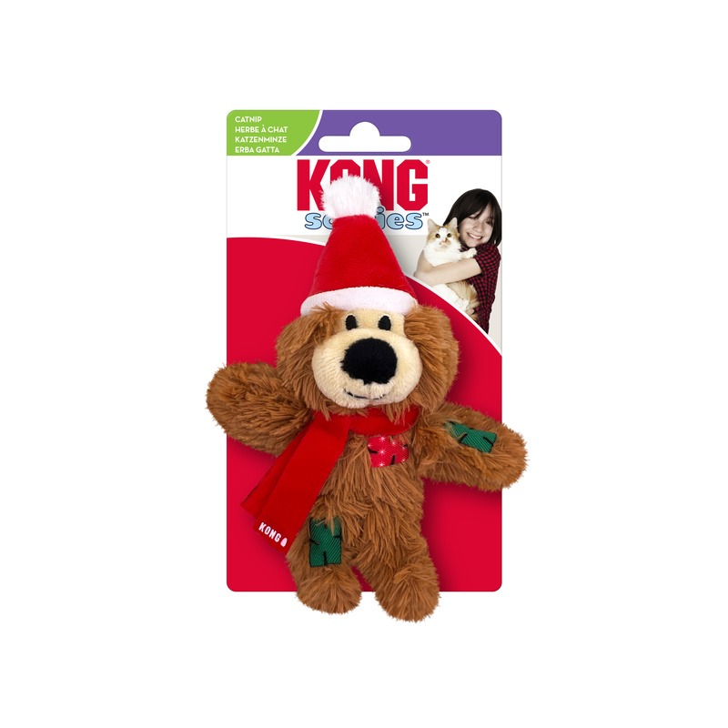 [喵皇帝] 美國 KONG Softies Bear Cat Toy H24C147 聖誕圍巾補丁熊 貓草玩具-細節圖2