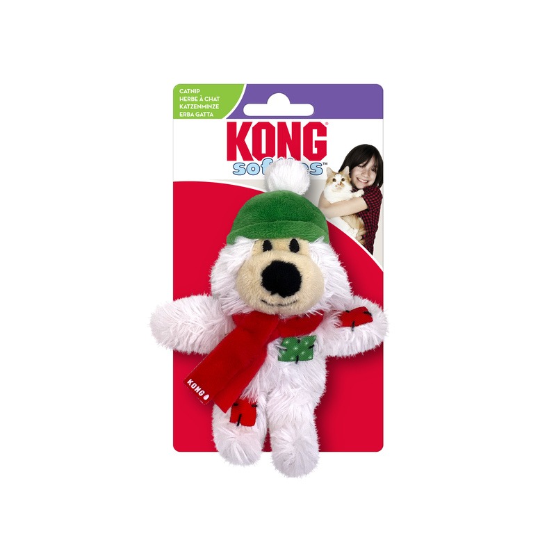 [喵皇帝] 美國 KONG Softies Bear Cat Toy H24C147 聖誕圍巾補丁熊 貓草玩具-細節圖5