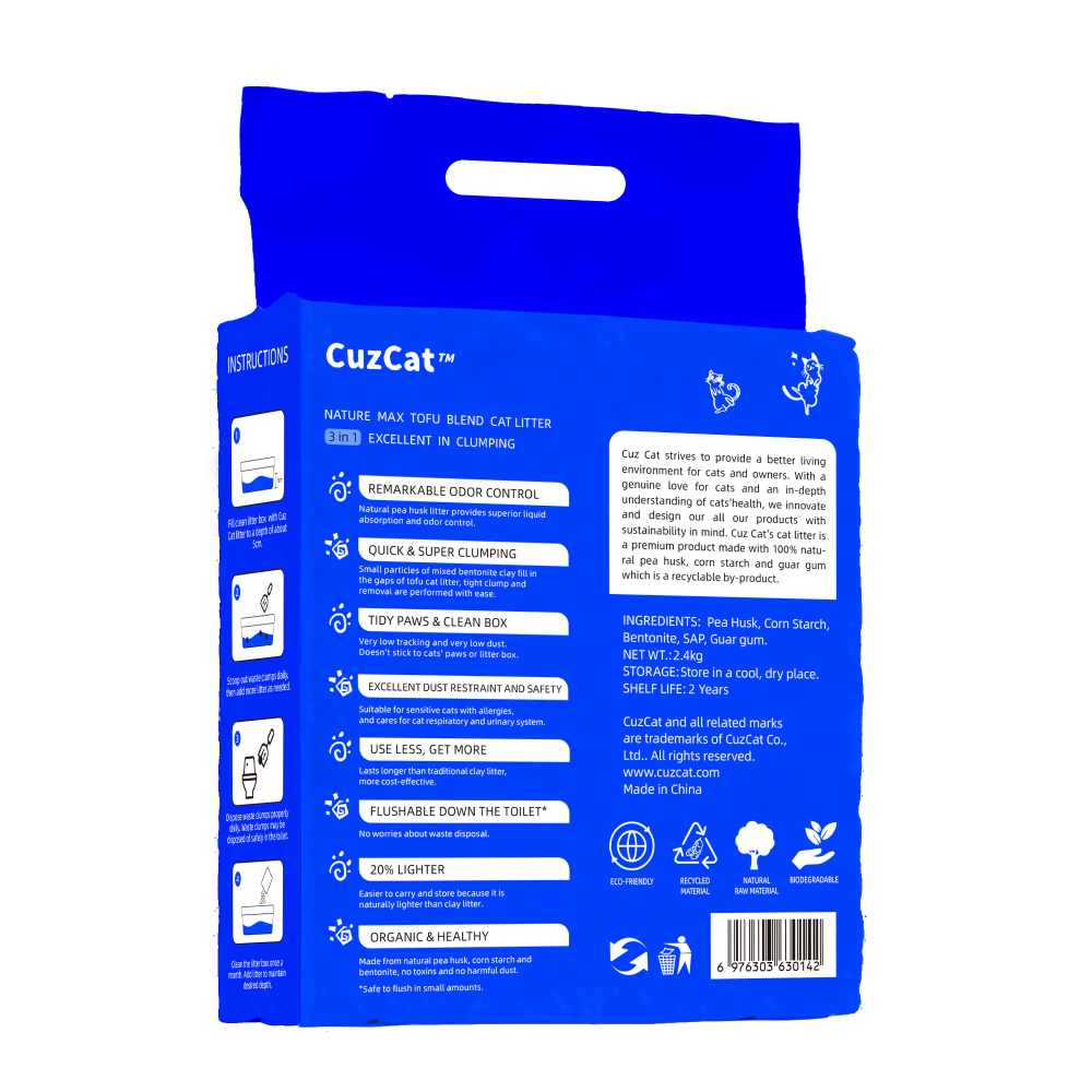 [喵皇帝] CuzCat卡滋貓 天然豆腐混合貓砂 (三合一極速凝結配方) 2.4kg 豆腐砂 豆腐沙-細節圖2