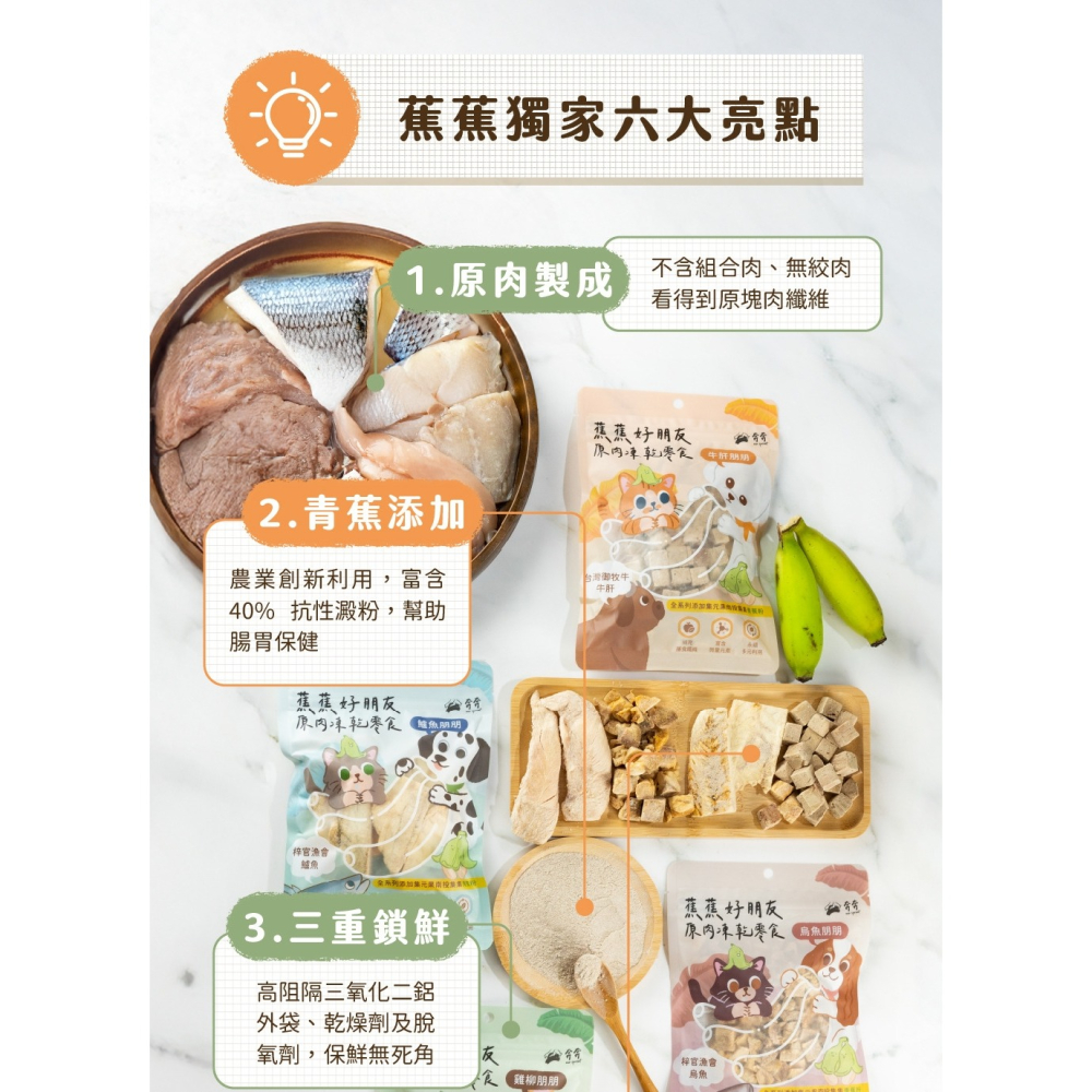 [喵皇帝] 奔奔 蕉蕉好朋友原肉凍乾零食 雞柳 鱸魚 烏魚 牛肝 犬貓適用 貓零食-細節圖8