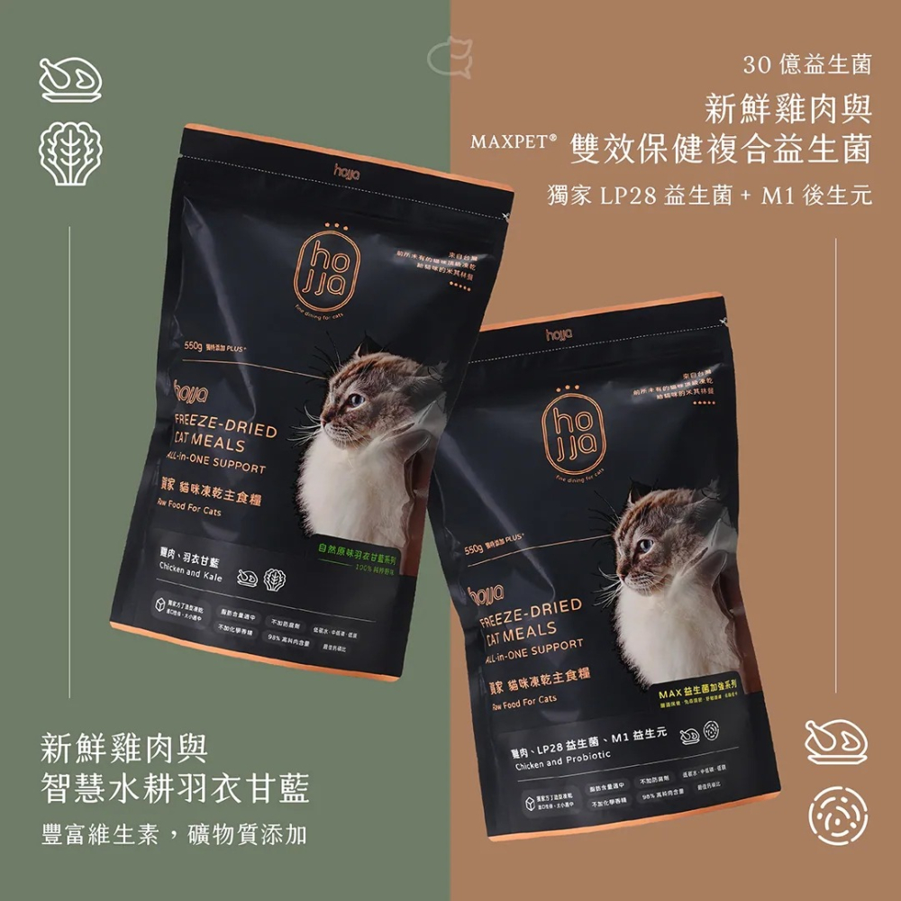 [喵皇帝] 賀家 Hojia 98%純肉米其林凍乾雞肉主食糧550g(羽衣甘藍｜益生菌系列)-細節圖6