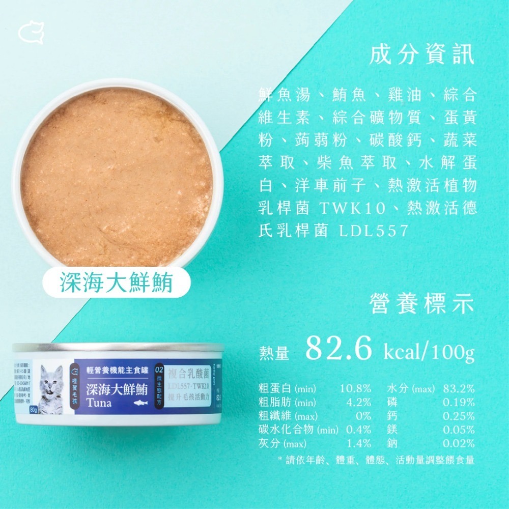 [喵皇帝] 哩賀毛孩 複合式乳酸菌機能主食罐 80g 貓罐頭 貓主食罐-規格圖7