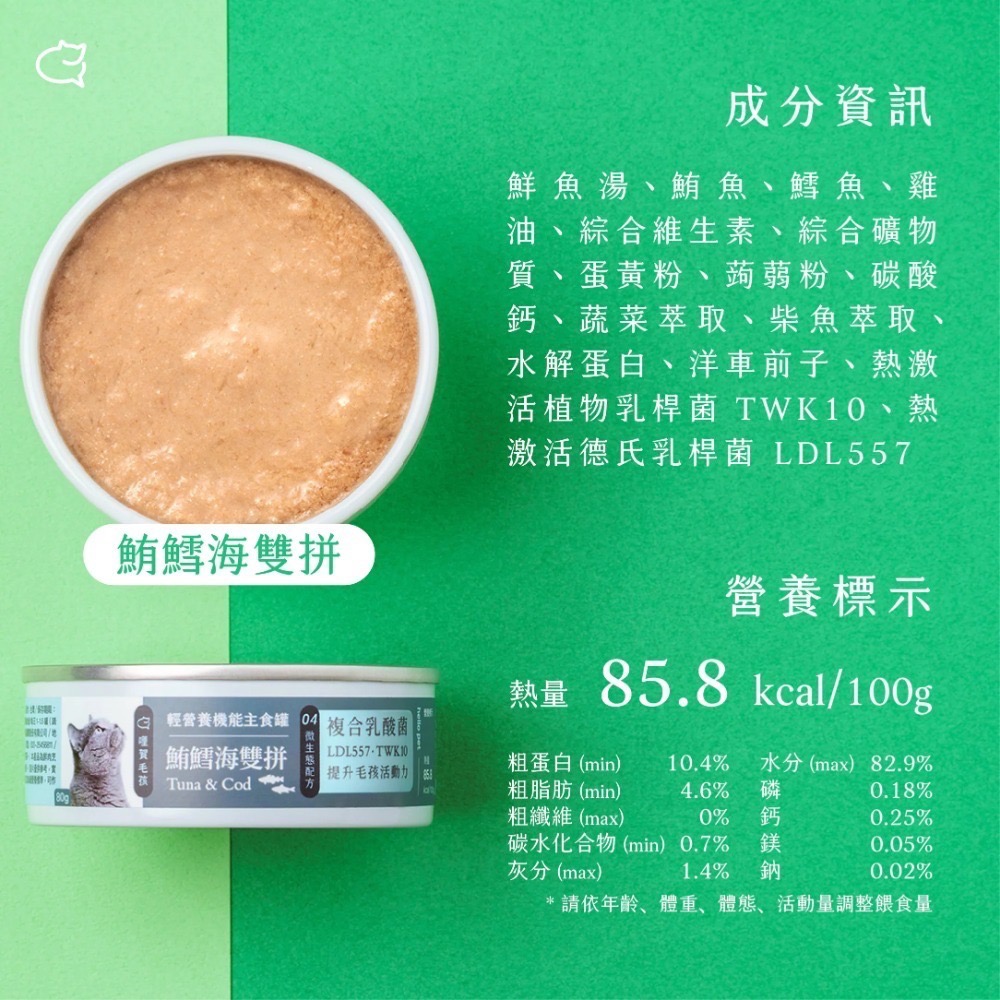 [喵皇帝] 哩賀毛孩 複合式乳酸菌機能主食罐 80g 貓罐頭 貓主食罐-規格圖7
