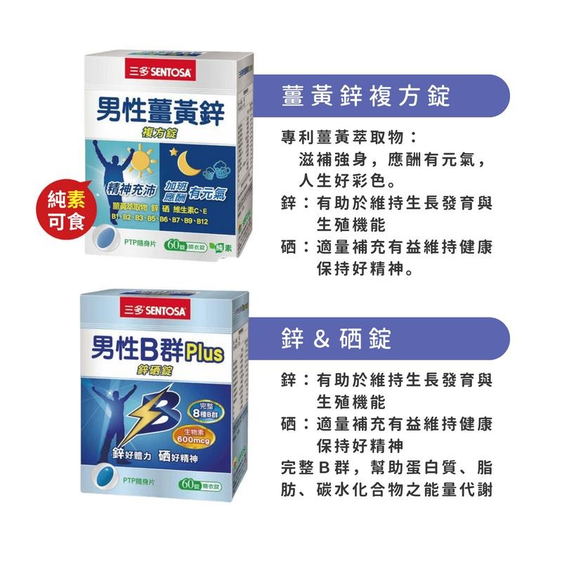 三多 男性B群Plus鋅硒錠60粒 / 男性薑黃鋅複方錠60粒 鋅 硒 維他命B 維他命C&E 男性保健 《金太郎優選》-細節圖2