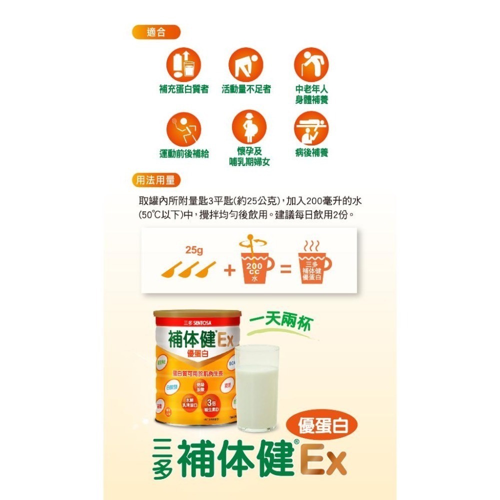 三多補體健EX 優蛋白配方 (750公克/罐) 乳清蛋白 麩醯胺酸 高鈣 維生素D 《金太郎優選》-細節圖4