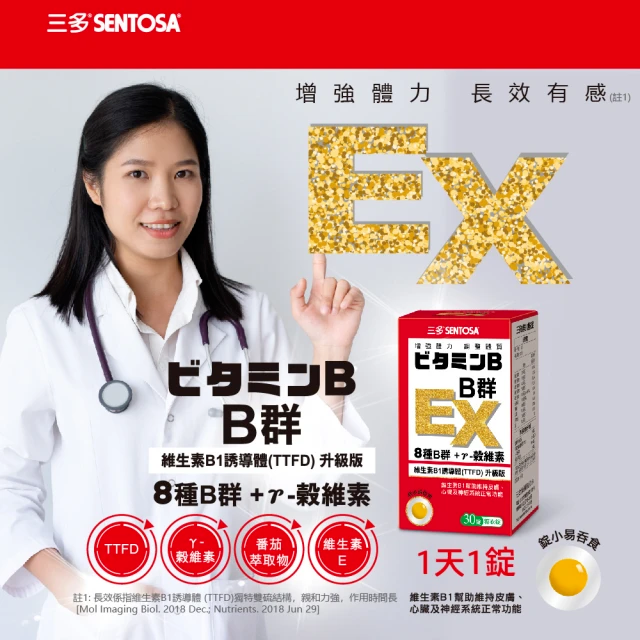 新品促銷❤️三多 B群 EX糖衣錠 (30錠/罐) TTFD 維生素E γ-穀維素 茄紅素 常效 舒緩 營養素-細節圖2