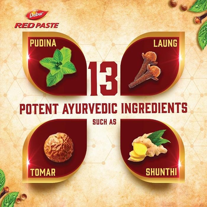 印度 Dabur 阿育吠陀草本牙膏 200g 不含氟 素食可用 Red PasteforTeeth&Gums-YES美妝-細節圖2