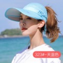 台灣現貨當天出貨 伸縮遮陽帽 防曬遮陽帽女遮陽帽抗uv兩用女防曬帽夏天遮陽帽防紫外線遮臉可伸縮拉板空頂出遊戶外百搭太陽帽-規格圖5