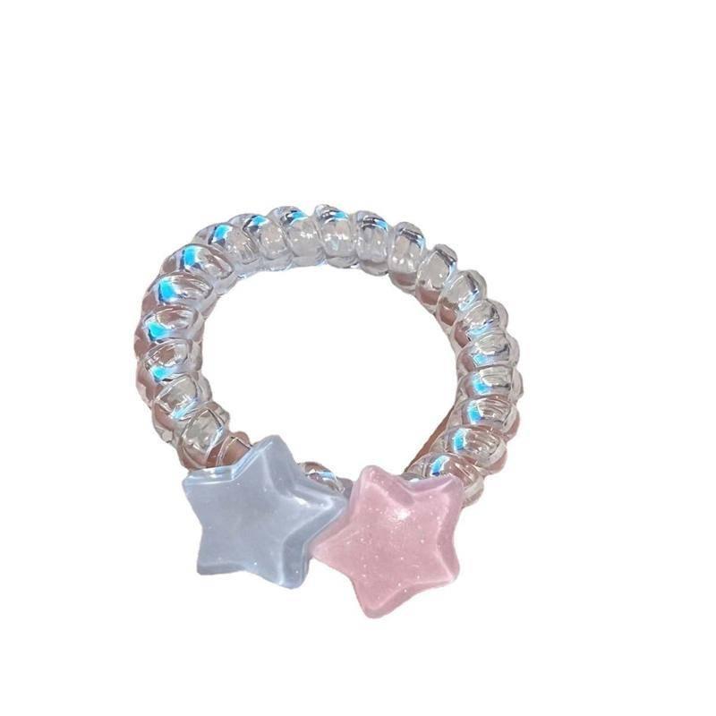 星星電話線發圈人魚姬五角星不傷發頭繩高馬尾透明皮筋手鏈兩用-細節圖5