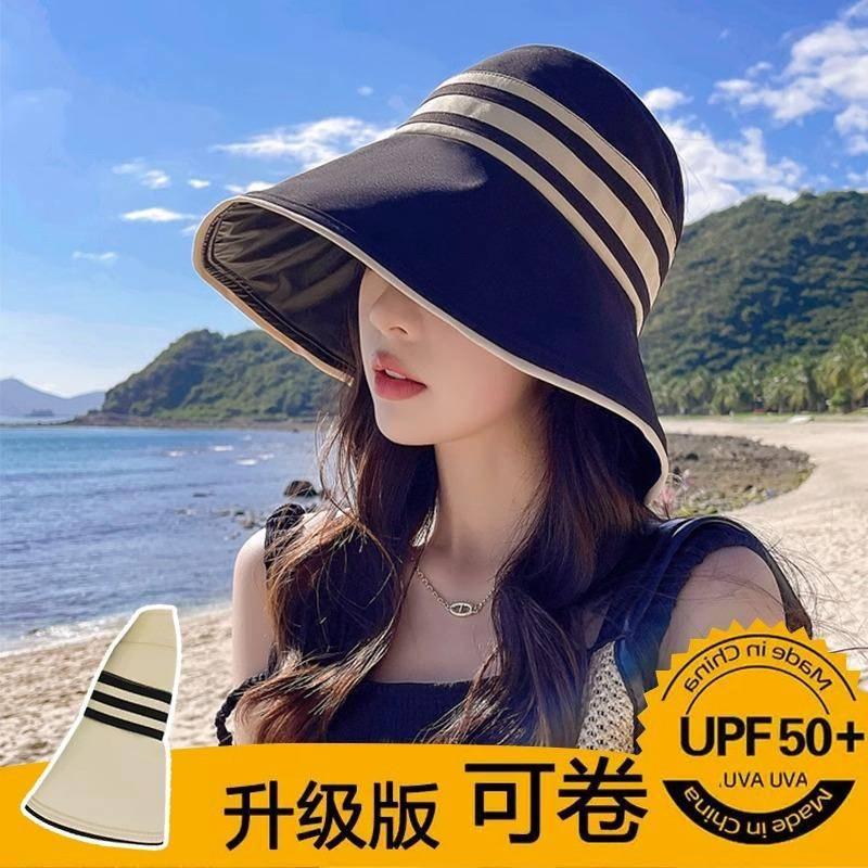 台灣現貨當天出貨黑膠空頂帽女士夏季可折疊遮陽帽子韓版沙灘防曬帽休閒太陽-細節圖2