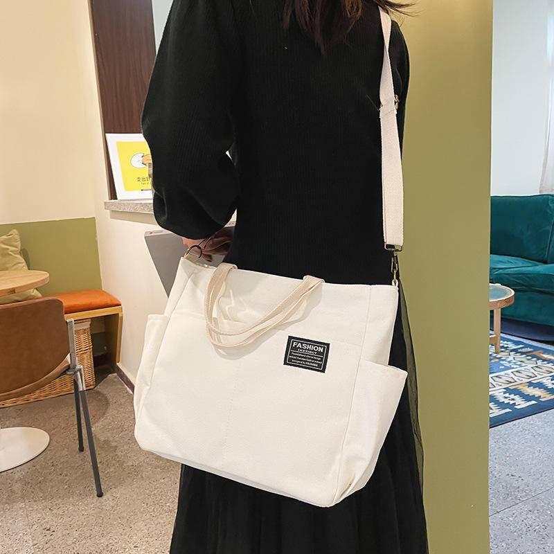 韓國ins休閒復古百搭多口袋大容量女潮帆布手提斜挎包日系單肩包-細節圖4