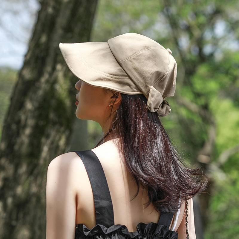 日系蝴蝶結遮陽帽子夏季可紮馬尾大簷防曬漁夫帽ins女太陽帽批發-細節圖2