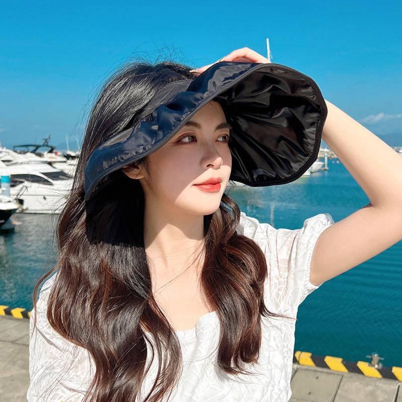 貝殼防曬帽夏季女黑膠沙灘漸變色遮陽帽夏季騎車空頂遮臉太陽帽子-細節圖4