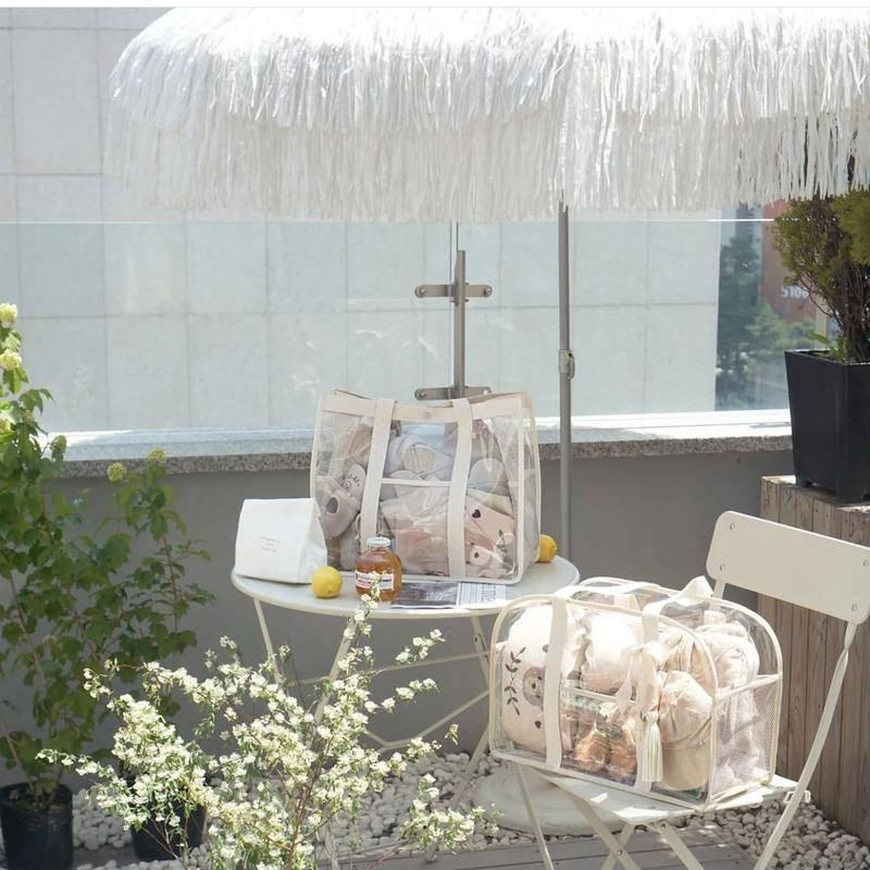 ins韩版简约透明PVC网纱沙滩包大容量游泳包健身夏季玩具收纳包-細節圖2