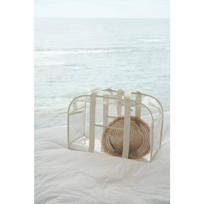 ins韩版简约透明PVC网纱沙滩包大容量游泳包健身夏季玩具收纳包-細節圖7