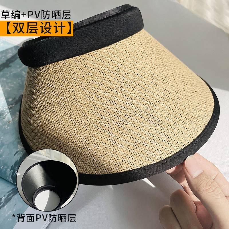 夏季帽子女草編UV防曬太陽帽防紫外線遮陽帽夏天騎車空頂大簷草帽-細節圖5