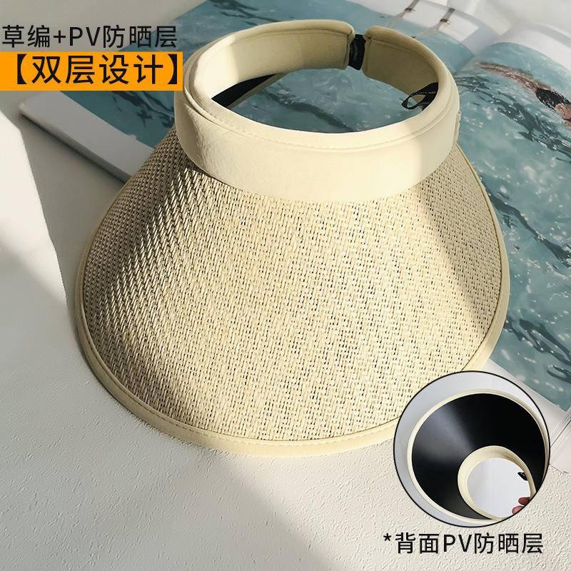 夏季帽子女草編UV防曬太陽帽防紫外線遮陽帽夏天騎車空頂大簷草帽-細節圖6