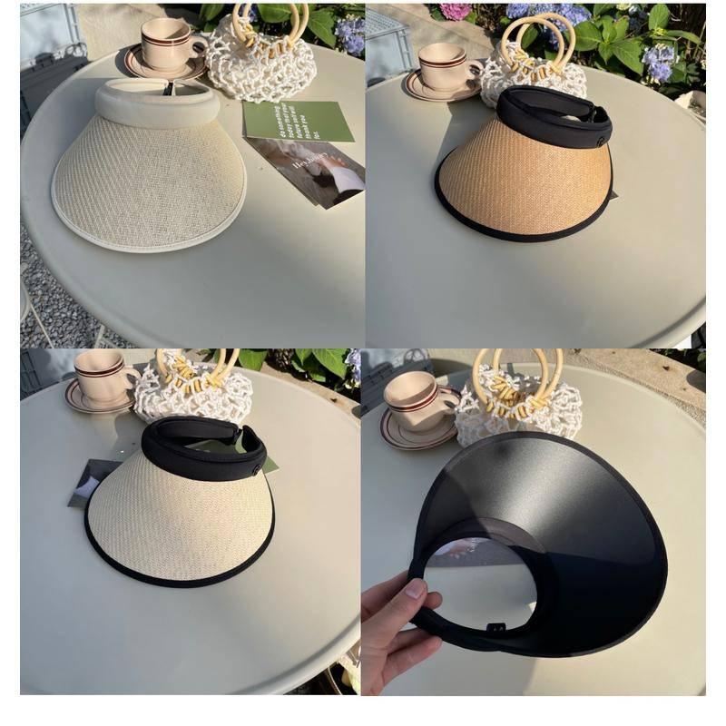 夏季帽子女草編UV防曬太陽帽防紫外線遮陽帽夏天騎車空頂大簷草帽-細節圖8