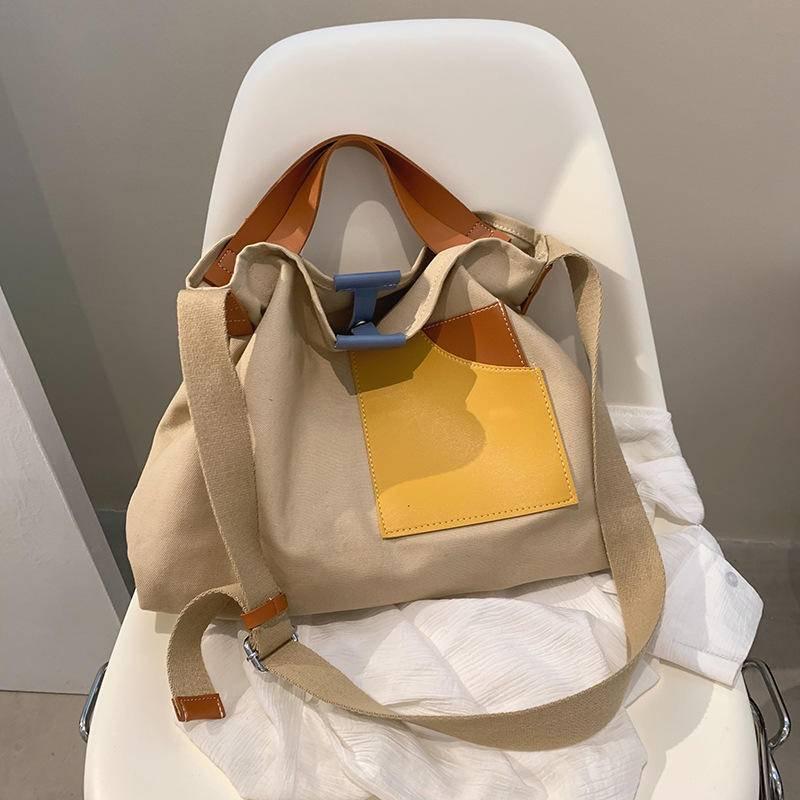 Cheerfulsprouts韓國小眾設計拼接帆布包包女士單肩包手提托特包百搭休閒斜挎包-細節圖8