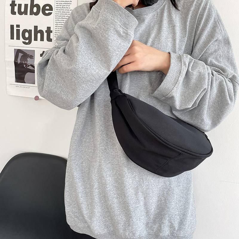 韓國ins艺文休閒純色少女學生小包包日系原宿簡約餃子包斜挎包女-細節圖8