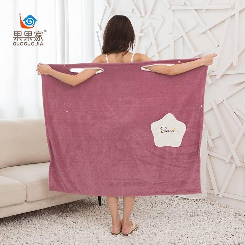 星星浴裙家用珊瑚絨浴巾性感魔術加厚吸水網紅吊帶百變可穿女浴袍-細節圖2