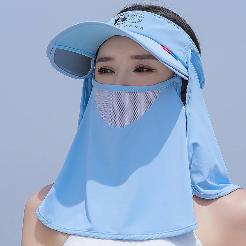 騎車防曬帽子女夏季遮陽遮全臉防紫外線太陽帽透氣面罩護頸空頂帽-細節圖6