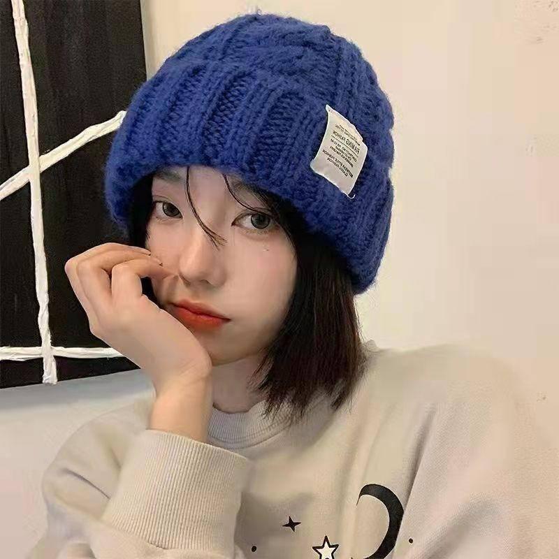 秋冬帽子糖果色女學生針織帽秋冬顏值ins粗毛線帽發箍麻花冷帽子-細節圖2