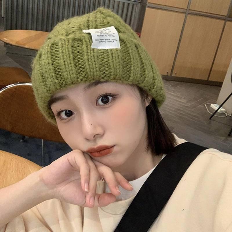 秋冬帽子糖果色女學生針織帽秋冬顏值ins粗毛線帽發箍麻花冷帽子-細節圖6