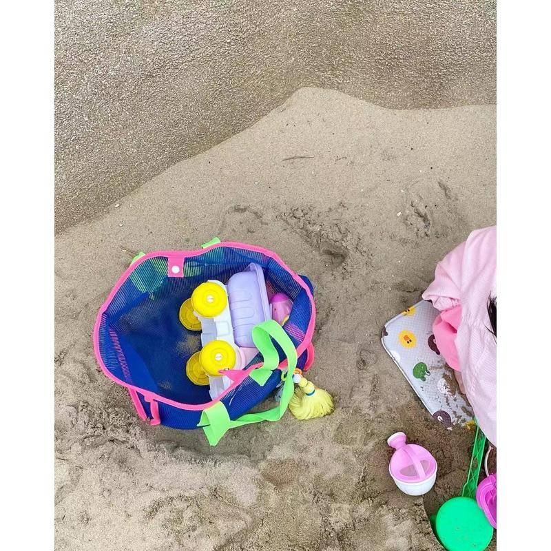 ins韓手提網眼沙灘包漏水洗澡包浴兜大容量旅行游泳收納袋玩具籃-細節圖2
