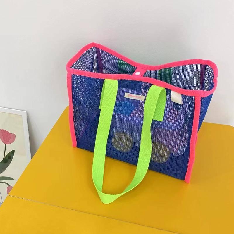 ins韓手提網眼沙灘包漏水洗澡包浴兜大容量旅行游泳收納袋玩具籃-細節圖6