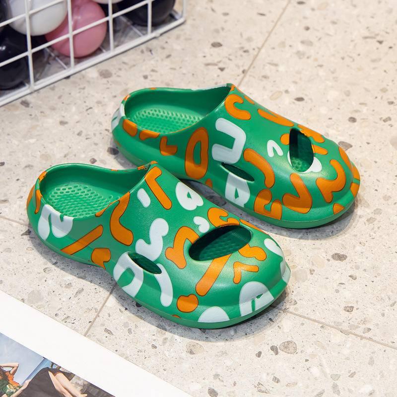 Cheerfulsprouts新款塗鴉包頭拖鞋女夏季外穿時尚踩屎感塗鴉包頭拖鞋涼拖鞋厚底情侶涼拖男批發-細節圖6
