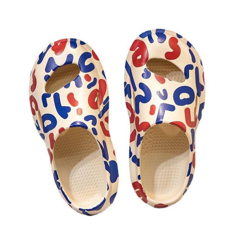 Cheerfulsprouts新款塗鴉包頭拖鞋女夏季外穿時尚踩屎感塗鴉包頭拖鞋涼拖鞋厚底情侶涼拖男批發-細節圖7