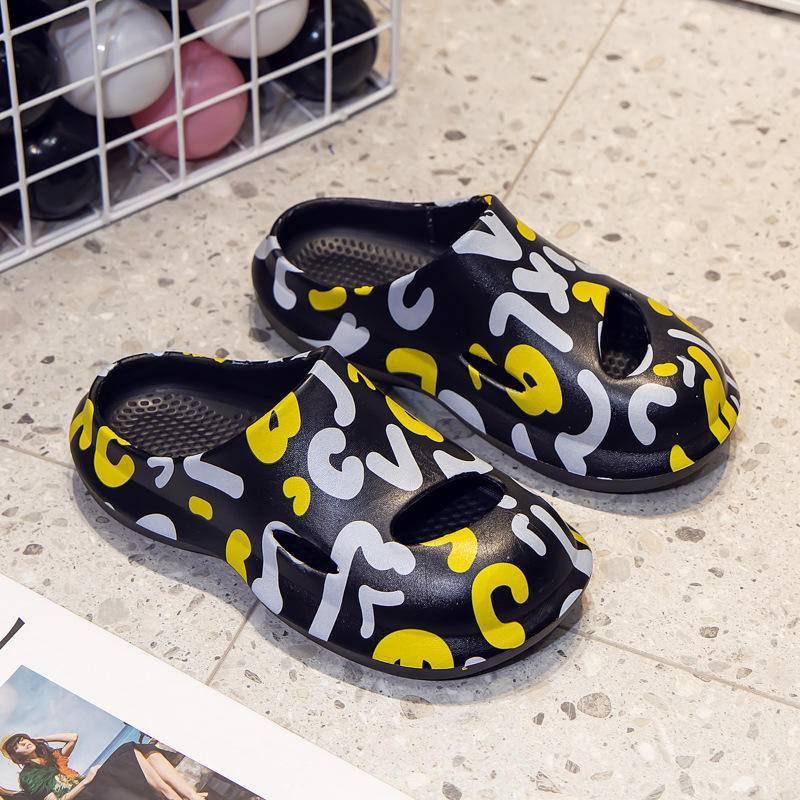 Cheerfulsprouts新款塗鴉包頭拖鞋女夏季外穿時尚踩屎感塗鴉包頭拖鞋涼拖鞋厚底情侶涼拖男批發-細節圖8