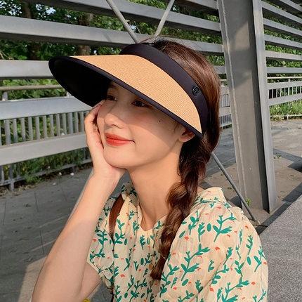 遮陽帽女 防曬帽 太陽帽 女生帽子 韓版度假風草帽 涼帽  夏季空頂草帽 沙灘海邊遮臉防紫外線 防曬帽 海邊抗uv 帽-細節圖2