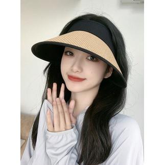 遮陽帽女 防曬帽 太陽帽 女生帽子 韓版度假風草帽 涼帽  夏季空頂草帽 沙灘海邊遮臉防紫外線 防曬帽 海邊抗uv 帽-細節圖4
