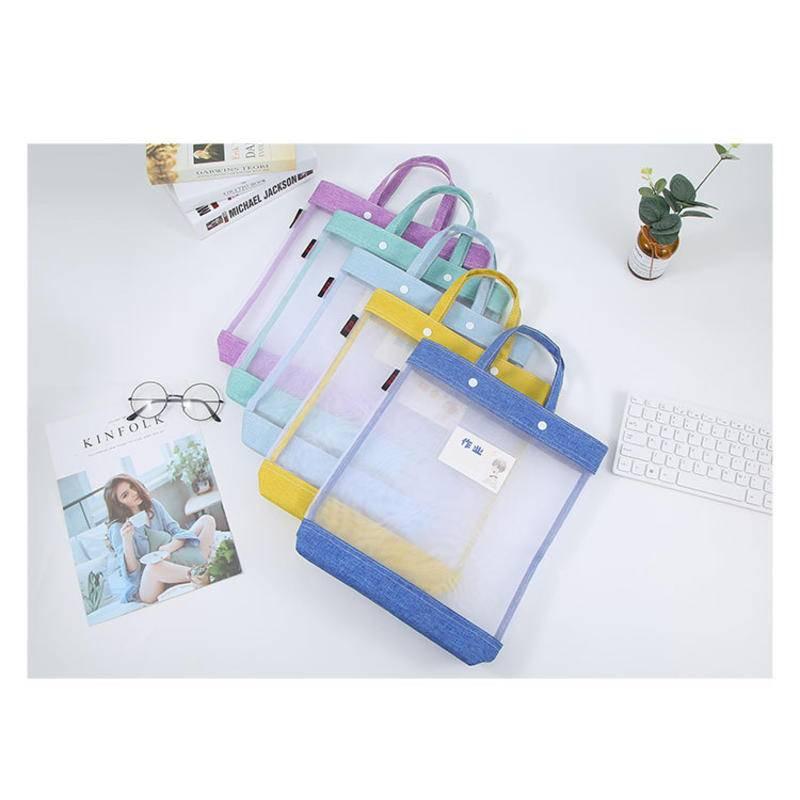 手提設計文件課本收納袋 文具袋 文件袋  手提補習袋 科目袋 大容量透明網紗 創意萬用文具收納袋 檔案袋 開學禮物-細節圖6