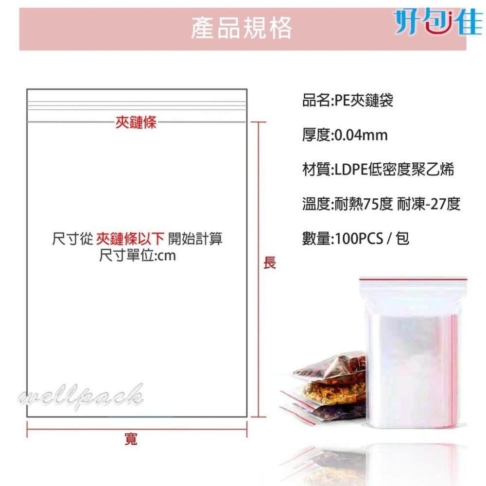 【好包佳】限時價！00~5號 夾鏈袋 每包100入 PE夾鏈袋 包裝夾鏈袋 食物夾鏈袋 分裝袋 封口袋 收納袋 保鮮袋-細節圖2
