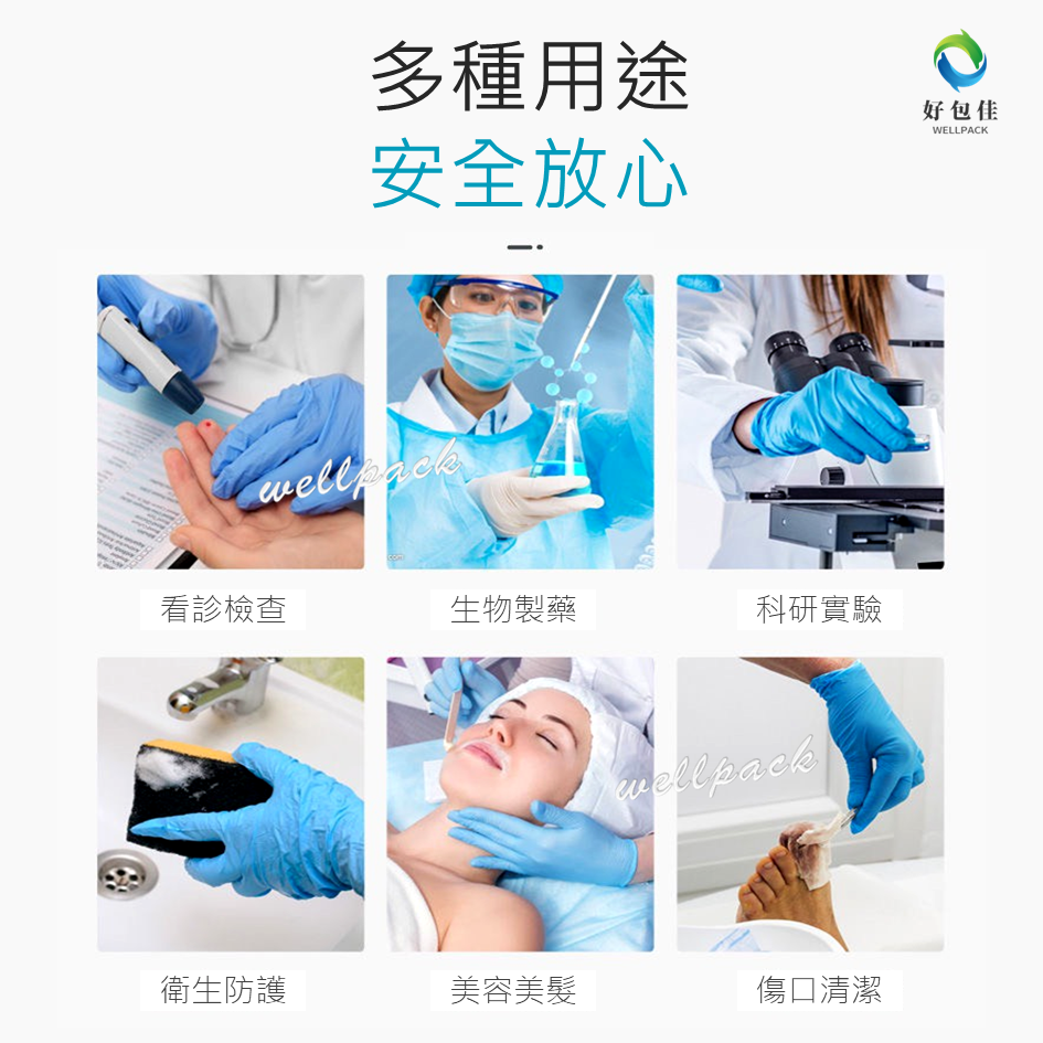 【好包佳】AQUA 醫療級 NBR手套 醫療手套 NBR 橡膠手套 無粉手套 拋棄式手套 藍色手套 防油手套 食品手套-細節圖3
