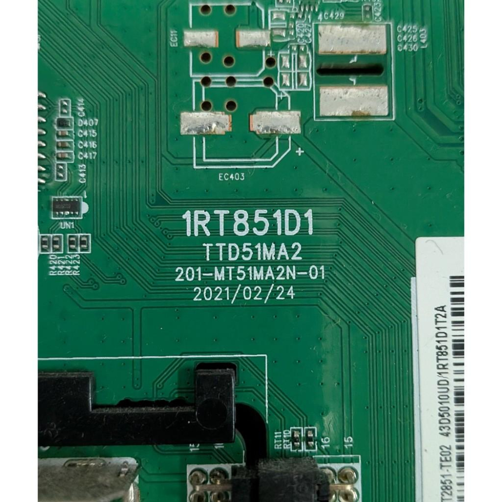 原廠 SAMPO 聲寶 EM-43JB220 主機板 1RT851D1 拆機良品-細節圖2