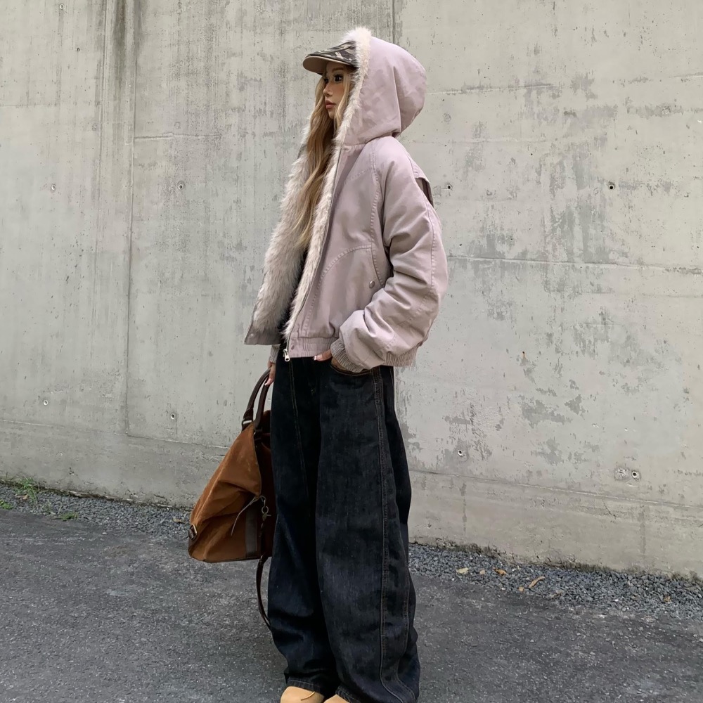 美式大毛絨連帽外套 杏色-細節圖2